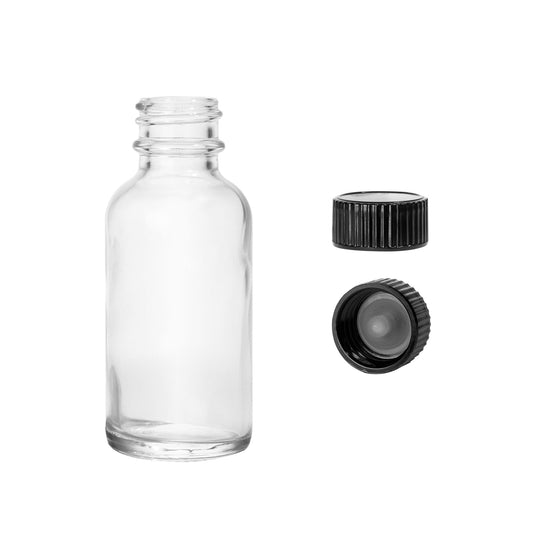 1oz Boston Round Flint + 20-400 Black Standard Screw-Cap -- (720 Sets per Case)