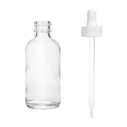 2oz Boston Round Flint + 20-400 White Glass Dropper Assembly -- (480 Sets per Case)